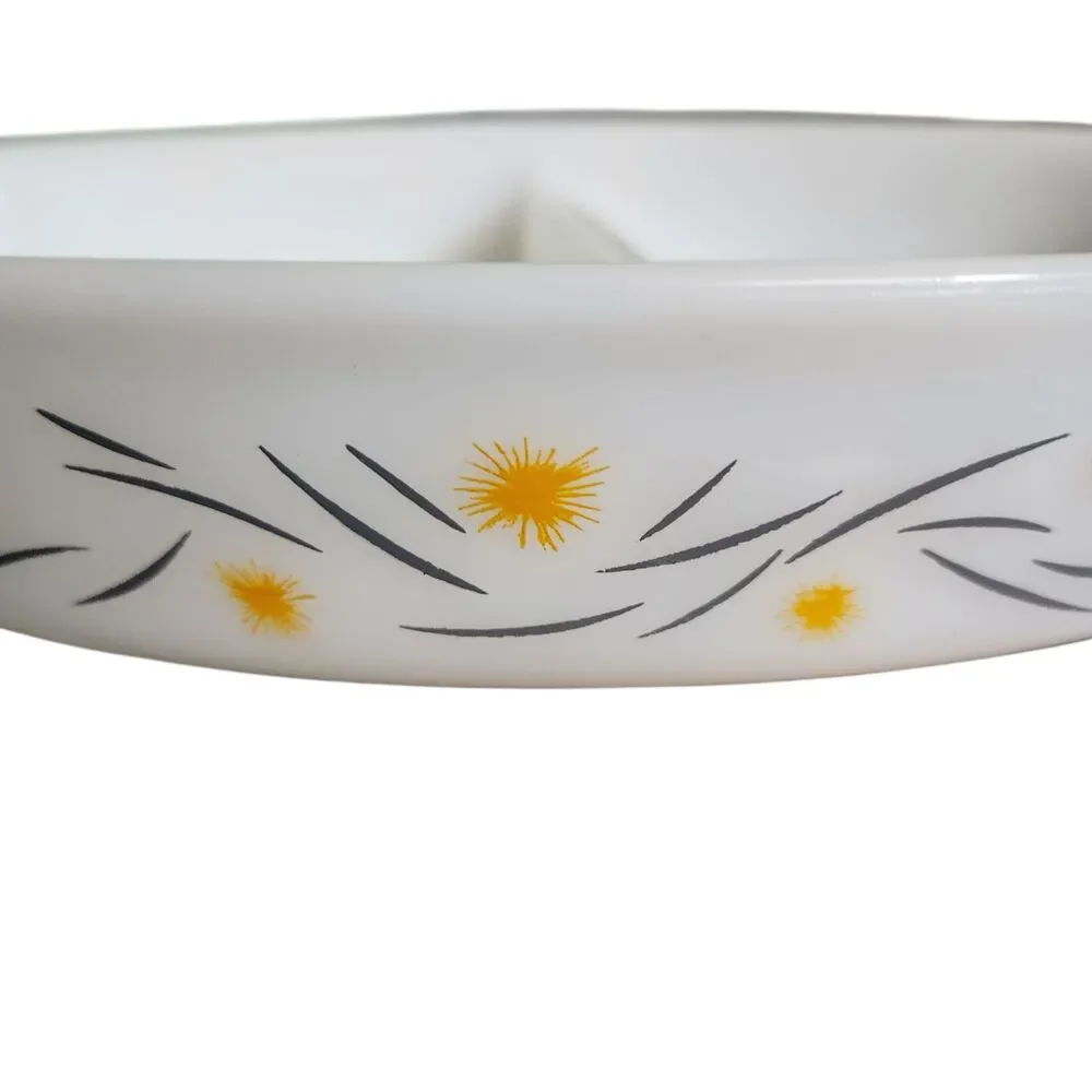 Vintage Rigopal Horno Argentina Pyrex Divided Dish Opal Glass w/ Yellow Flowers